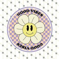 Groovy lettering Good vibes. Retro slogan collection in round shape. Trendy groovy print design for poster, card, tshirt. Vector illustration