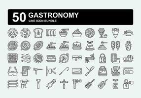 50 línea icono conjunto haz paquete elementos lote comida gastronomía vector