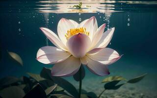 The Exquisite Pink Lotus Blossom Submerged in Tranquility ai generated photo