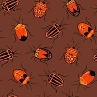 Seamless pattern with different bright beautiful beetles. Vector graphics.