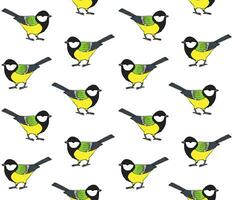 Vector seamless pattern of hand drawn tit bird