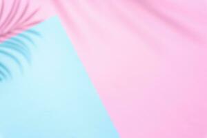 Light blue and pink summer colors background with palm shadow photo