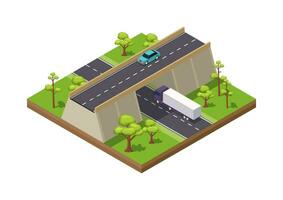 isometric crossroad with bridge vector