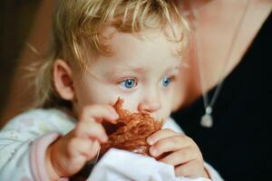 Blue eyes of a croissant eater photo