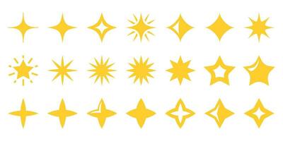 Yellow stars and sparkles icon set isolated on white background. Collection of twinkling stars of various shapes. vector