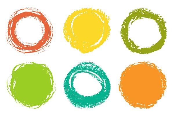 Set of chalk hand drawn circles and splashes, round design elements isolated on white background