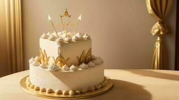 A Celebration of Delight with an Elegant Birthday Cake Golden ai generated photo