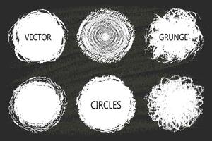 Vector set of chalk hand drawn circles, round design elements on black board.