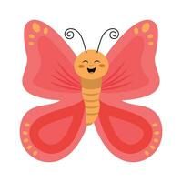 Flat illustration of a colorful cheerful butterfly with pink wings on a white background. vector