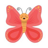 plano ilustración de un vistoso alegre mariposa con rosado alas en un blanco antecedentes. vector