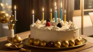 A Celebration of Delight with an Elegant Birthday Cake Golden ai generated photo