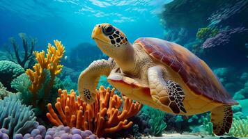 Exploring the Vibrant Underwater World with Turtles, Colorful Fish, and Coral Reefs ai generated photo