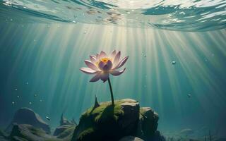 The Exquisite Pink Lotus Blossom Submerged in Tranquility ai generated photo