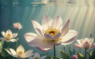 The Exquisite Pink Lotus Blossom Submerged in Tranquility ai generated photo