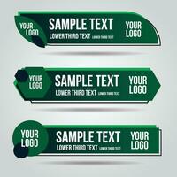 Lower third green leaf design template modern contemporary. Set of banners bar screen broadcast bar name. Collection of lower third for video editing on transparent background. vector