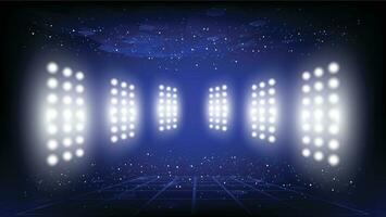 Abstract background stadium stage hall with scenic lights of round futuristic technology user interface Blue vector lighting empty stage spotlight background.