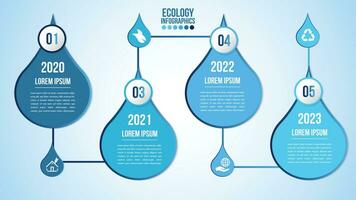 Infographic eco water blue design elements process 4 steps or options parts with drop of water. Ecology organic nature vector business template for presentation.