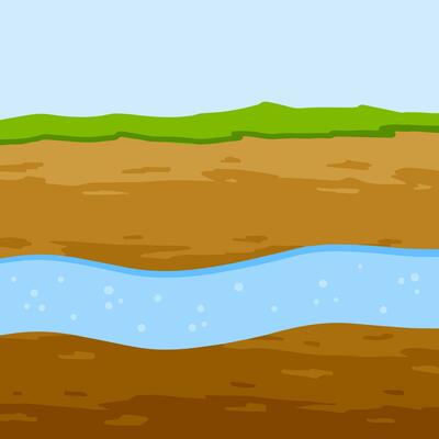 Underground river. Flow of water in earth layer. Ground in cross section. Geological background. Nature and ecology. Flat cartoon illustration
