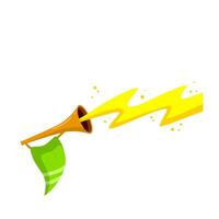 Trumpet. Musical instrument. Golden horn with flag. Solemn event. Element of celebration and awards. Sound and melody concept vector