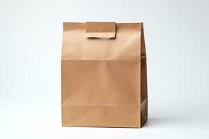 Brown paper bag for food delivery, an eco-friendly packaging option for takeout and delivery services, isolated on a white background AI Generative photo