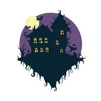 Halloween haunted house isolated on white background. Scary dark silhouette of home or mansion. Cartoon Vector spooky Illustration. Gothic cute town