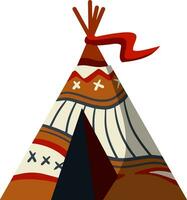 Indian wigwam. Tent made of skins. Brown tepee. Tribal hut. Cartoon flat illustration. Home of native American vector