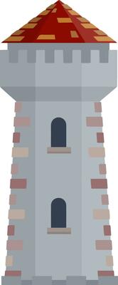 Military building of knight and king. Defense and reliability. Tower, wall and gate. Cartoon flat illustration.