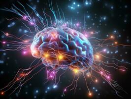 resumen medio imagen de un cerebro con brillante neuronas foto