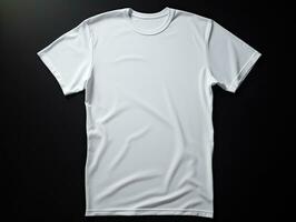 Product mock up design of a blank white tshirt on a black background photo