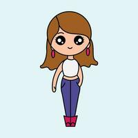 Cute Girl Cartoon for drawing book. vector illustration