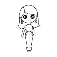 Cute Girl Cartoon for drawing book. vector illustration