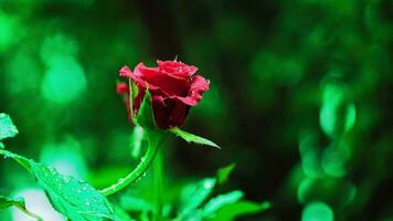 cerca arriba, hermosa rojo Rosa en el jardín video