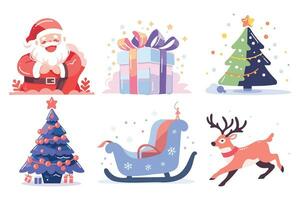 Hand Drawn Set of Santa Claus with Christmas objects in flat style vector