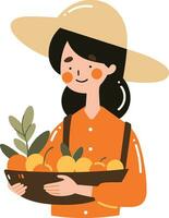 Hand Drawn happy female farmer in flat style vector