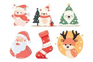 Hand Drawn Set of Santa Claus with Christmas objects in flat style vector