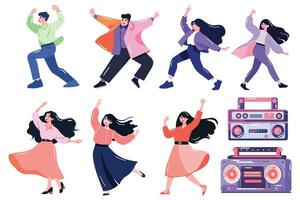 Hand Drawn Set of characters are dancing happily in flat style vector