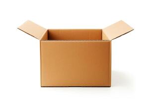 Empty open cardboard box, lightweight and durable for packaging, storage and moving, isolated on a white background AI Generative photo