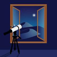 Room with telescope and big window illustration vector