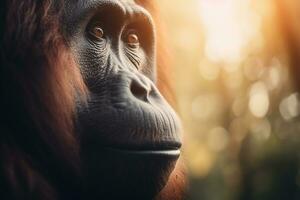 a large male orangutan in its natural habitat in the rainforest on the island of Borneo. ai generative photo