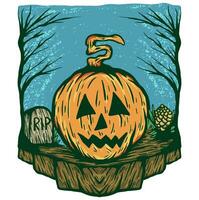 Pumpkins Halloween tombstone scary vector