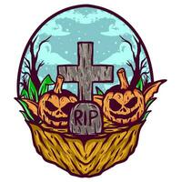 Víspera de Todos los Santos calabaza lápida sepulcral ilustrador vector