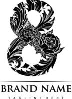 elegante letra número 8 con floral acentos ilustraciones monocromo vector ilustraciones para tu trabajo logo, mercancías camiseta, pegatinas y etiqueta diseños, póster, saludo tarjetas publicidad