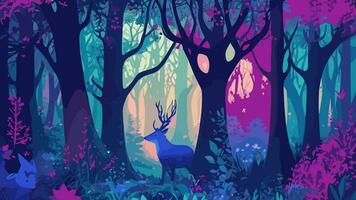 Whimsical vector scene featuring an enchanted forest Design illustration