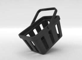 3d food basket. black shopping cart in realistic style. shopping and sales concept. element for the design of banners and posters. 3d rendering photo