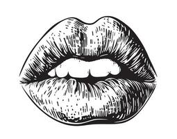 Lips isolated on white background hand drawn sketch Vector illustration