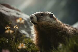 marmot in the swiss alps. ai generative photo