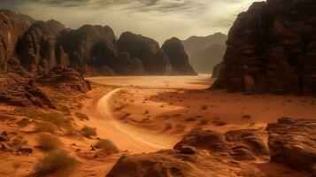 Beautiful mountain landscape in Wadi Rum, Jordan. ai generative photo