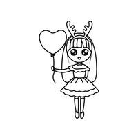 Cute Girl Cartoon for drawing book. vector illustration