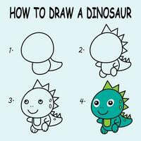 Step by step to draw a Dinosaur. Drawing tutorial a Dinosaur. Drawing lesson for children vector