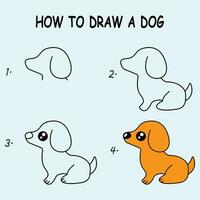 paso por paso a dibujar un perro. dibujo tutorial un perro. dibujo lección para niños. vector ilustración